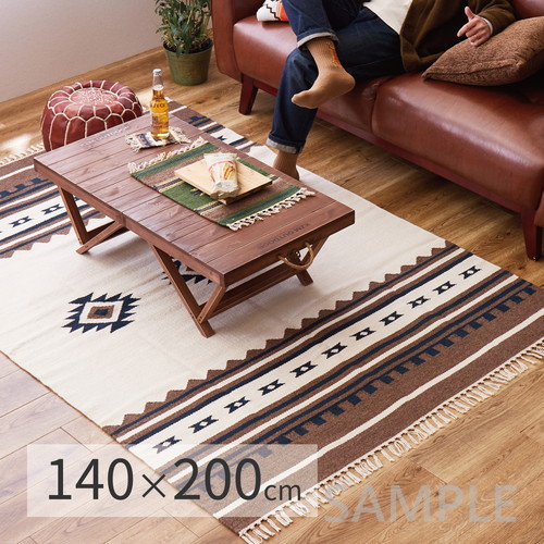 手織りウールのキリム　ラグマット　約140×200cm